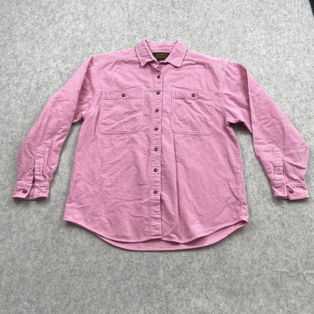 Vintage Eddie Bauer Shirt Mens Medium Pink Flannel Button Up Hong Kong Outdoor
